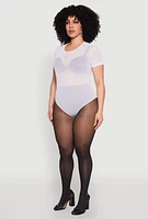 Womens Plus Size Mesh Scoop Neck Bodysuit, White, Size 2X