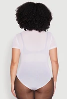 Womens Plus Size Mesh Scoop Neck Bodysuit, White, Size 2X