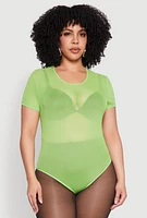 Womens Plus Mesh Scoop Neck Bodysuit,