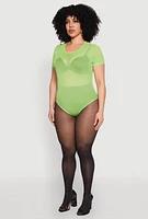 Womens Plus Mesh Scoop Neck Bodysuit,