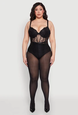 Womens Plus Size Lace Detail Bustier Bodysuit, Black, Size 2X