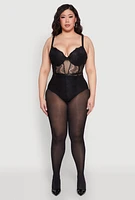 Womens Plus Size Lace Detail Bustier Bodysuit, Black, Size 2X