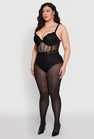 Womens Plus Size Lace Detail Bustier Bodysuit, Black, Size 2X