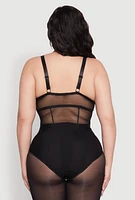 Womens Plus Size Lace Detail Bustier Bodysuit, Black, Size 2X
