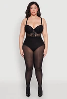 Womens Plus Lace Detail Caged Bustier Bodysuit, Black,