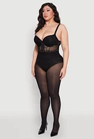 Womens Plus Lace Detail Caged Bustier Bodysuit, Black,
