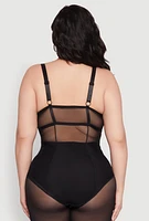 Womens Plus Lace Detail Caged Bustier Bodysuit, Black,