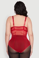 Womens Plus Size Lace Detail Caged Bustier Bodysuit, Red, Size 3X