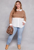 Womens Plus Brushed Rib Knit Sweater Blouse,