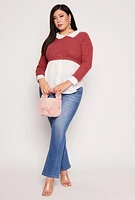 Womens Plus Brushed Rib Knit Sweater Blouse, Burgundy,