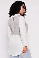 Womens Plus Brushed Knit Sweater Vest Blouse, Grey,