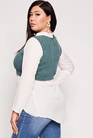 Womens Plus Brushed Knit Sweater Vest Blouse,