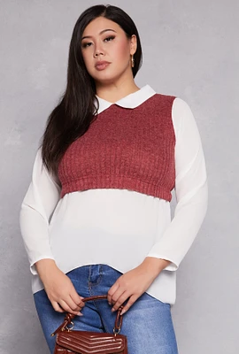 Womens Plus Brushed Knit Sweater Vest Blouse, 2X