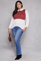 Womens Plus Brushed Knit Sweater Vest Blouse, 2X