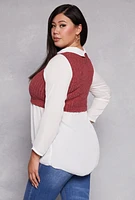 Womens Plus Brushed Knit Sweater Vest Blouse, 2X
