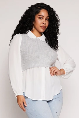 Womens Plus Size Brushed Rib Knit Sweater Vest Blouse, Multi, Size 3X