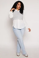 Womens Plus Size Brushed Rib Knit Sweater Vest Blouse, Multi, Size 3X