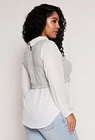 Womens Plus Size Brushed Rib Knit Sweater Vest Blouse, Multi, Size 3X