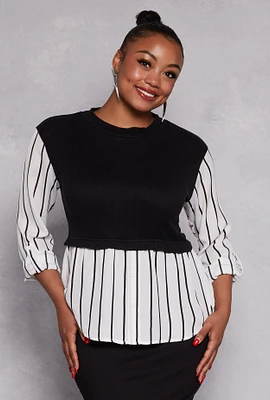 Womens Plus Size Striped Sweater Vest Blouse, Multi, Size 3X