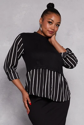 Womens Plus Size Striped Sweater Vest Blouse, Black, Size 2X