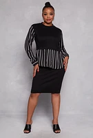 Womens Plus Size Striped Sweater Vest Blouse, Black, Size 2X