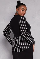 Womens Plus Size Striped Sweater Vest Blouse, Black, Size 2X