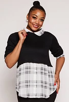 Womens Plus Size Plaid Hem Sweater Blouse, Multi, Size 2X