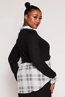 Womens Plus Size Plaid Hem Sweater Blouse, Multi, Size 2X