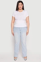 Womens Plus Size Rhinestone Faith Cross Short Sleeve Top, White, Size 2X-3X