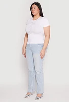 Womens Plus Size Rhinestone Faith Cross Short Sleeve Top, White, Size 2X-3X