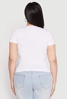 Womens Plus Size Rhinestone Faith Cross Short Sleeve Top, White, Size 2X-3X