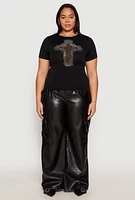 Womens Plus Faith Cross Rhinestone Short Sleeve Top, 1X-2X