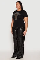 Womens Plus Faith Cross Rhinestone Short Sleeve Top, 1X-2X