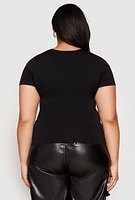 Womens Plus Faith Cross Rhinestone Short Sleeve Top, 1X-2X