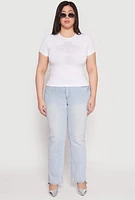 Womens Plus Size Faith Cross Rhinestone Short Sleeve Top, White, Size 1X-2X