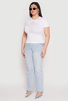 Womens Plus Size Faith Cross Rhinestone Short Sleeve Top, White, Size 1X-2X
