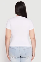 Womens Plus Size Faith Cross Rhinestone Short Sleeve Top, White, Size 1X-2X
