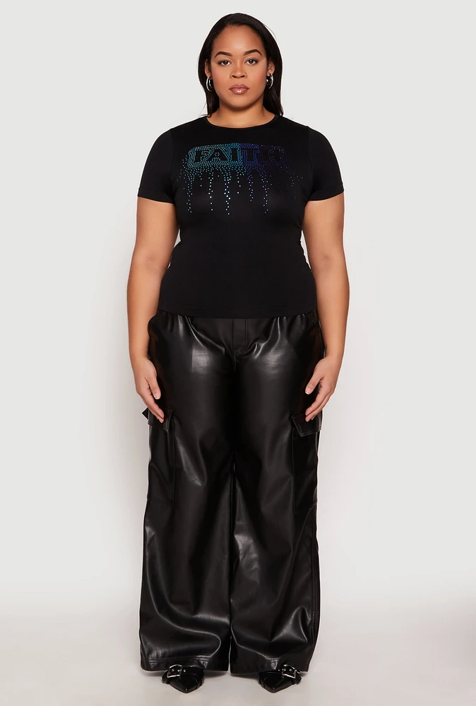 Womens Plus Size Rhinestone Faith Graphic Tee, Black, Size 1X-2X