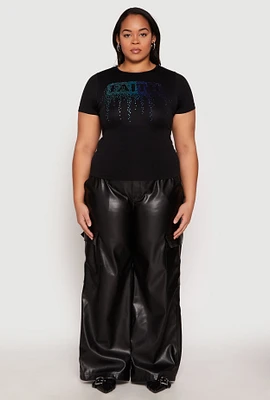 Womens Plus Size Rhinestone Faith Graphic Tee, Black, Size 1X-2X