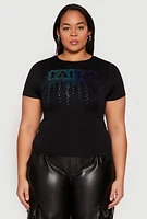 Womens Plus Size Rhinestone Faith Graphic Tee, Black, Size 1X-2X