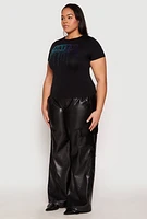 Womens Plus Size Rhinestone Faith Graphic Tee, Black, Size 2X-3X