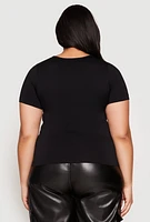 Womens Plus Size Rhinestone Blessed Short Sleeve Top, Black, Size 1X-2X