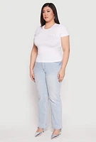 Womens Plus Size Rhinestone Blessed Short Sleeve Top, White, Size 1X-2X