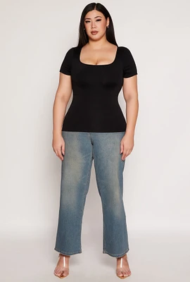 Womens Plus Seamless Square Neck Short Sleeve Top,