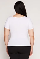 Womens Plus Size Seamless Square Neck Short Sleeve Top, White, Size 1X-2X