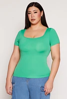 Womens Plus Seamless Square Neck Short Sleeve Top,