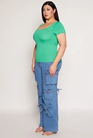 Womens Plus Seamless Square Neck Short Sleeve Top,