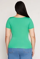 Womens Plus Seamless Square Neck Short Sleeve Top,
