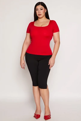 Womens Plus Seamless Square Neck Short Sleeve Top, 2X-3X