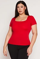 Womens Plus Seamless Square Neck Short Sleeve Top, 2X-3X